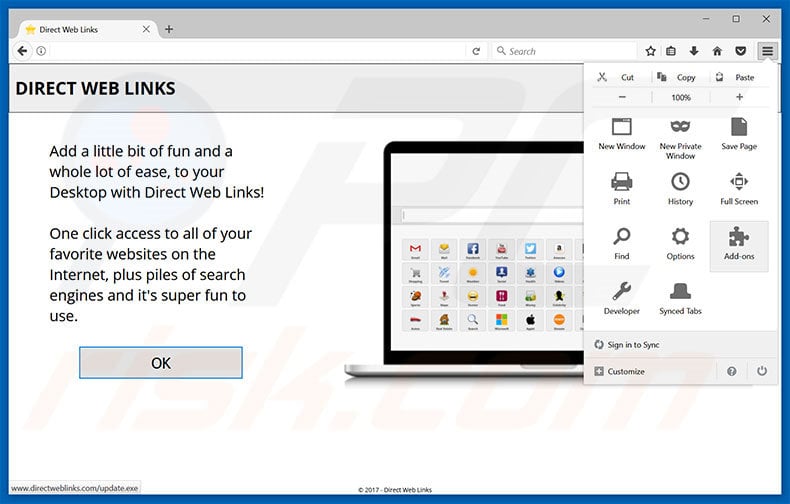 Removing Direct Web Links ads from Mozilla Firefox step 1