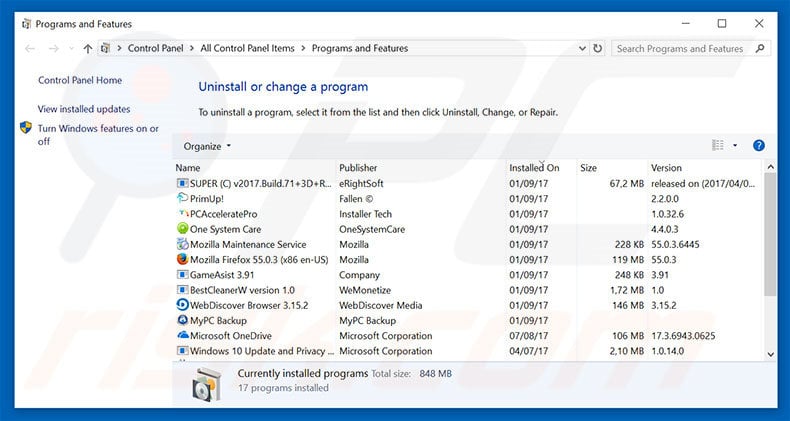 Error #0x0072ee7 adware uninstall via Control Panel