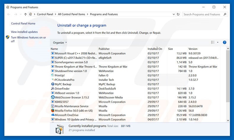 Facebook Account Is Currently Logged In adware uninstall via Control Panel