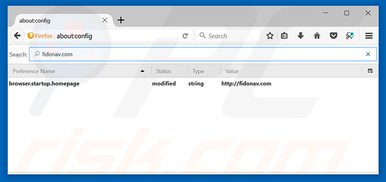 Removing fidonav.com from Mozilla Firefox default search engine
