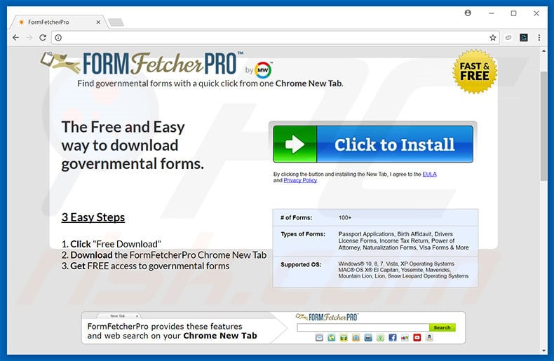 Website used to promote FormFetcherPro browser hijacker