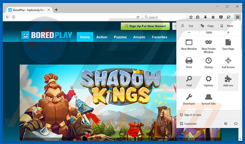 Removing Free Premium Flash Games ads from Mozilla Firefox step 1