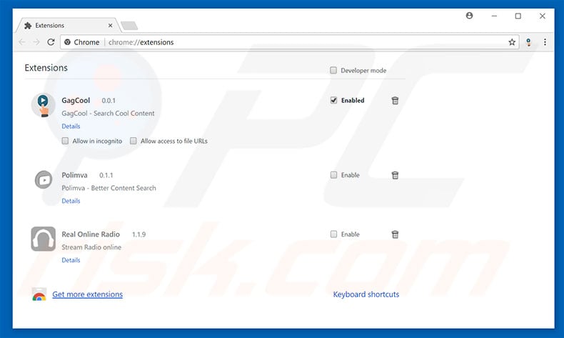 Removing search.gag.cool related Google Chrome extensions