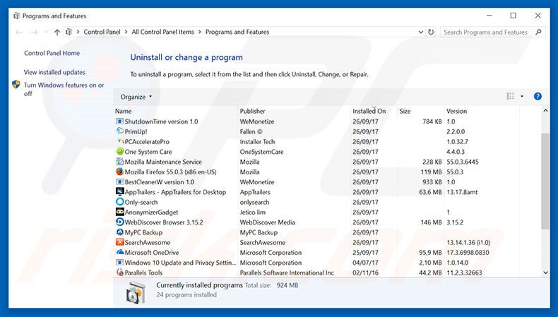 Google Security Warning adware uninstall via Control Panel