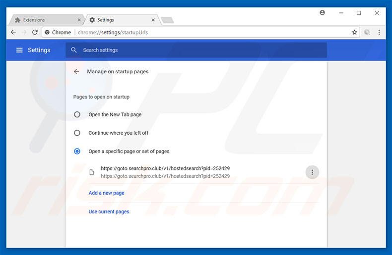 Removing goto.searchpro.club from Google Chrome homepage