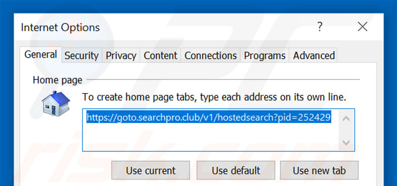 Removing goto.searchpro.club from Internet Explorer homepage