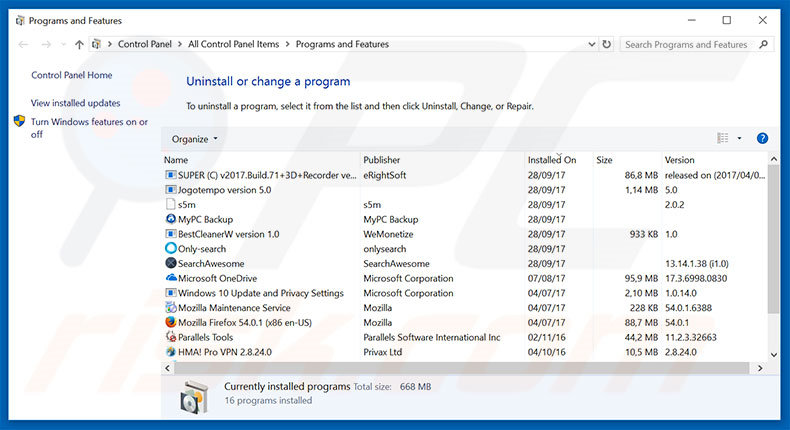 Hard Drive Is Not Accepted adware uninstall via Control Panel