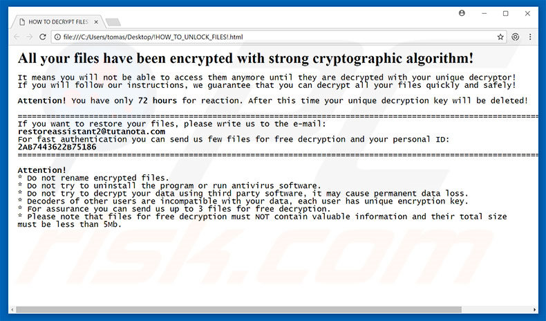 Locked_file ransomware ransom-demanding message (!HOW_TO_UNLOCK_FILES!.html)