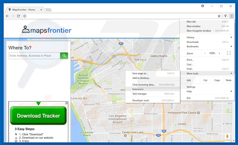 Removing MapsFrontier  ads from Google Chrome step 1