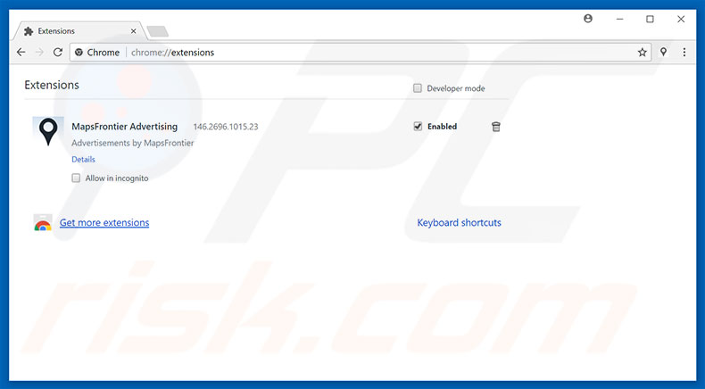 Removing MapsFrontier ads from Google Chrome step 2