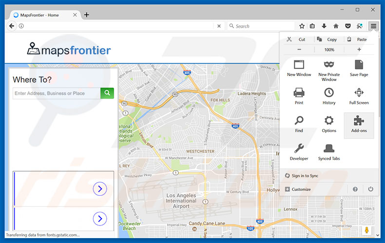 Removing MapsFrontier ads from Mozilla Firefox step 1