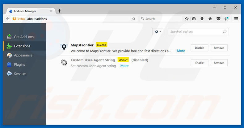 Removing MapsFrontier ads from Mozilla Firefox step 2