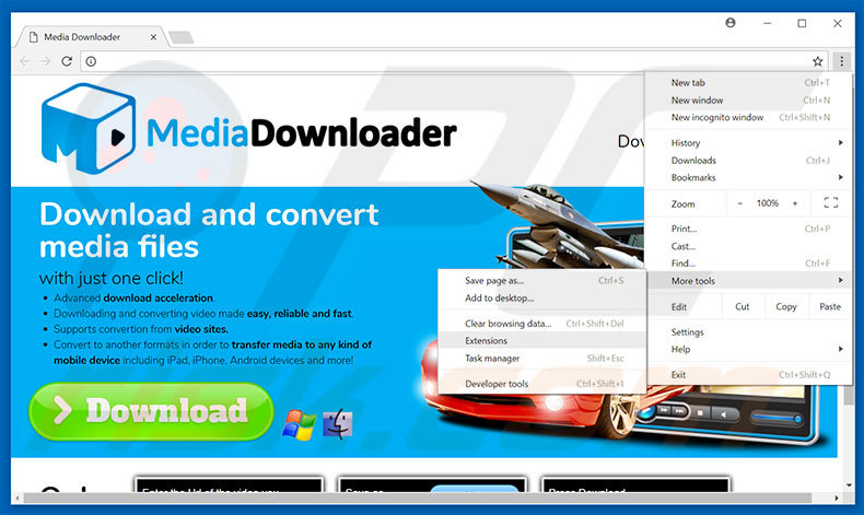 Removing MediaDownloader  ads from Google Chrome step 1