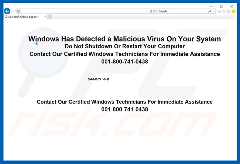 Microsoft Has Detected A Malicious Virus website