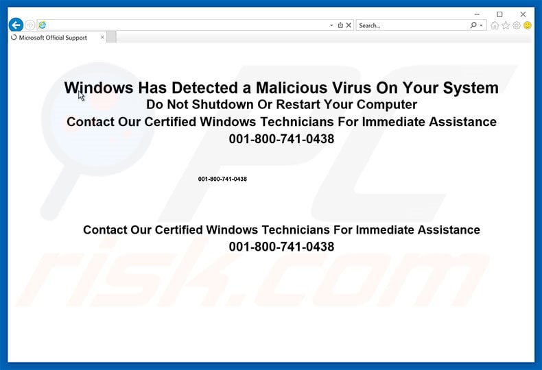 Microsoft Has Detected A Malicious Virus website