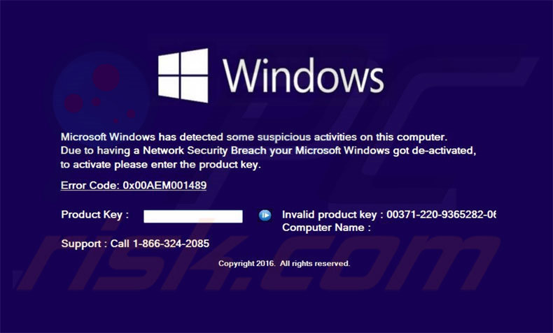 Microsoft Windows Got De-Activated scam