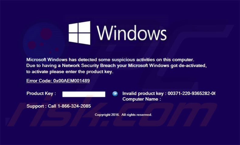 Microsoft Windows Got De-Activated scam