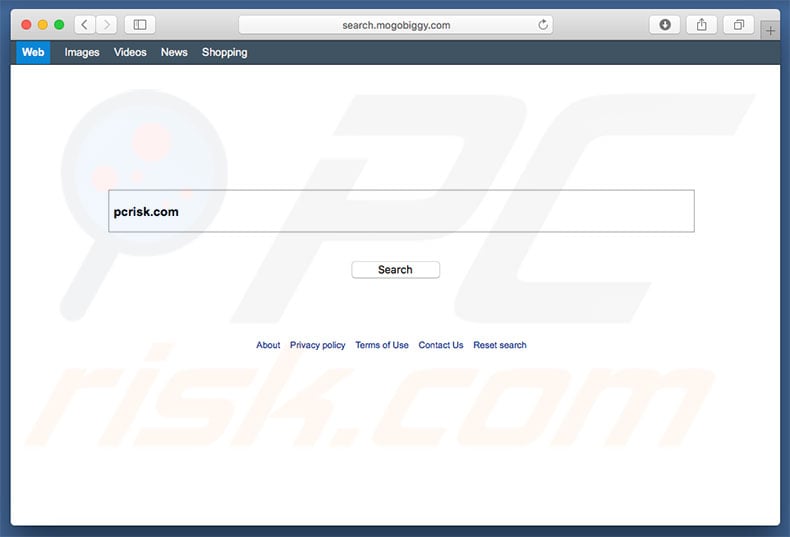 search.mogobiggy.com browser hijacker on a Mac computer