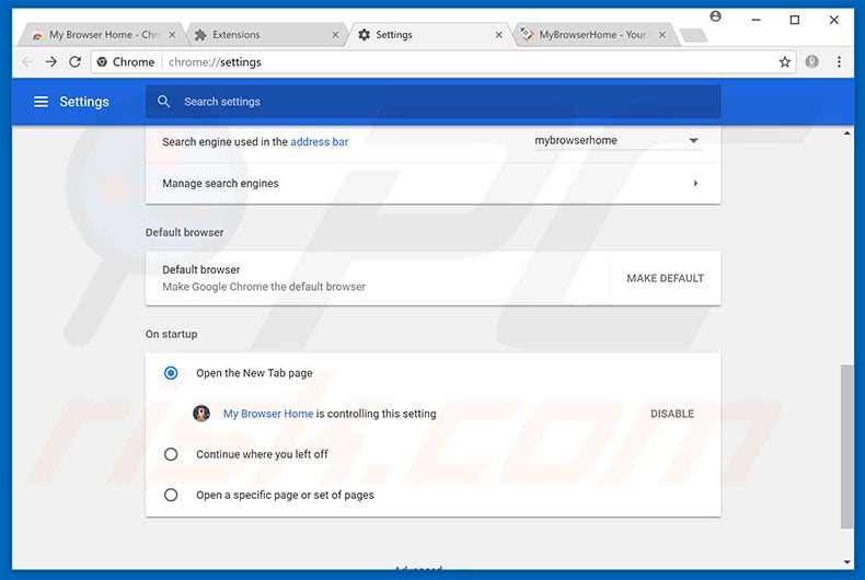 Removing mybrowserhome.com from Google Chrome homepage