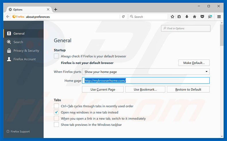 Removing mybrowserhome.com from Mozilla Firefox homepage
