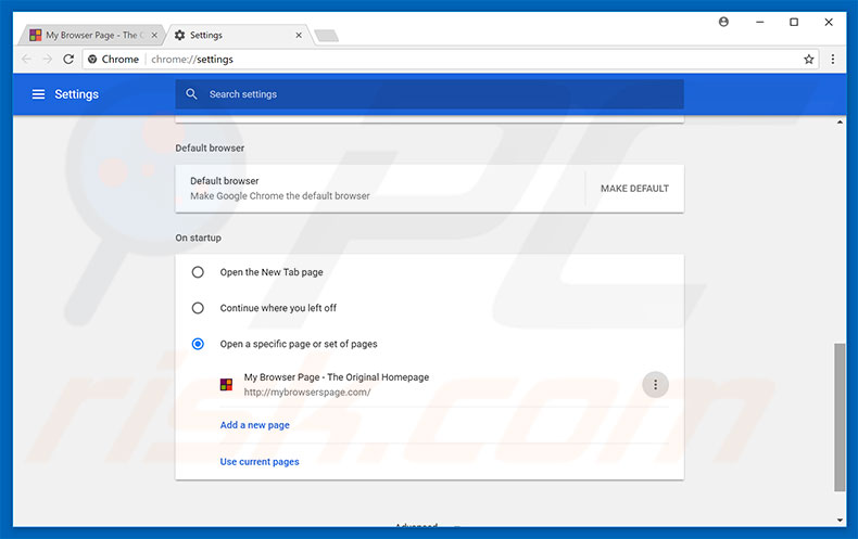 Removing mybrowserspage.com from Google Chrome homepage