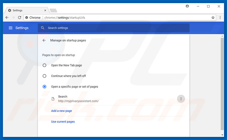 Removing myprivacyassistant.com from Google Chrome homepage