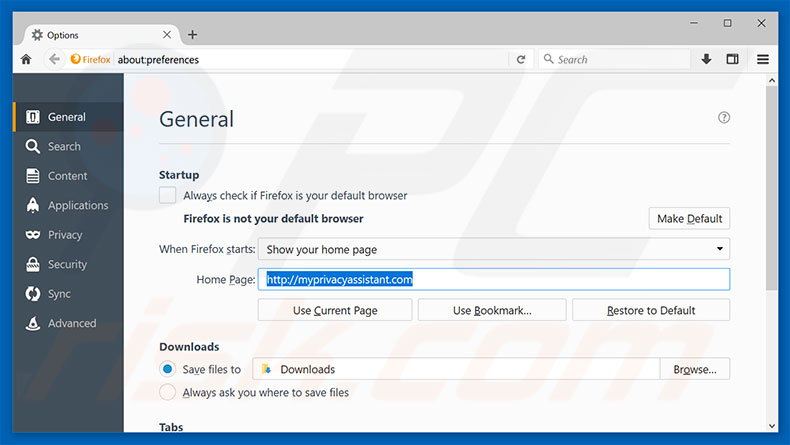 Removing myprivacyassistant.com from Mozilla Firefox homepage