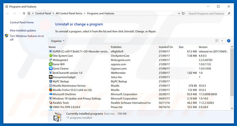 myprivacyassistant.com browser hijacker uninstall via Control Panel