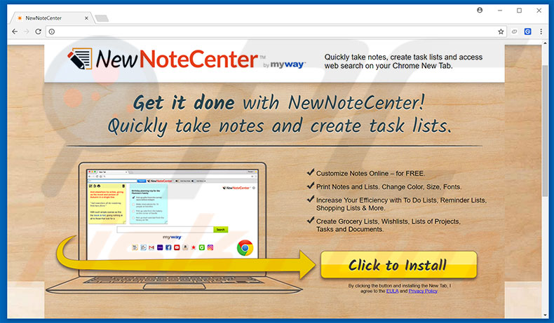 Website used to promote NewNoteCenter browser hijacker
