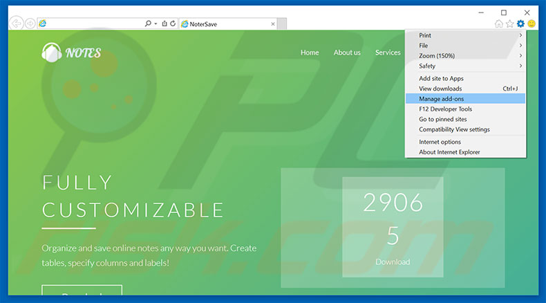 Removing NoterSave ads from Internet Explorer step 1