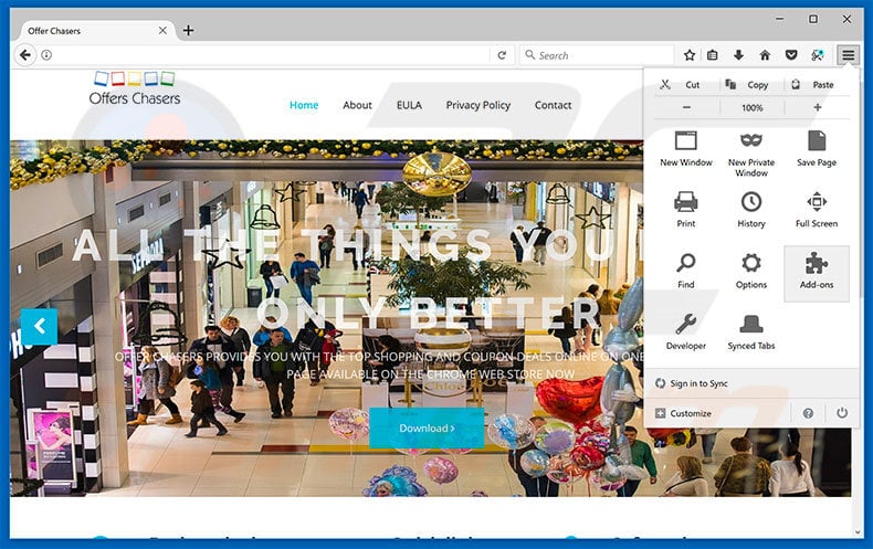 Removing Offers Chaser ads from Mozilla Firefox step 1