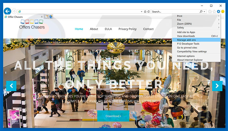 Removing Offers Chaser ads from Internet Explorer step 1
