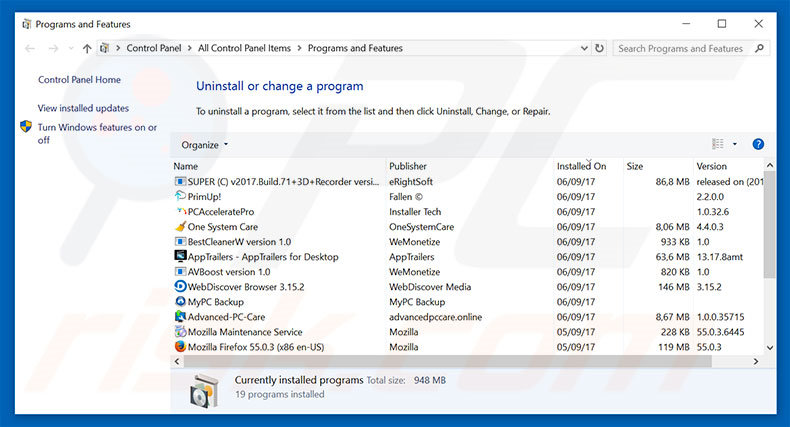 primosearch.com adware uninstall via Control Panel