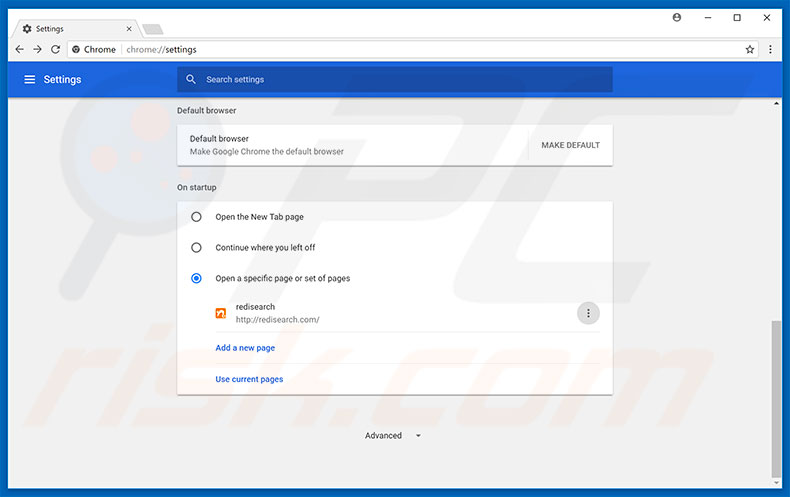 Removing redisearch.com from Google Chrome homepage