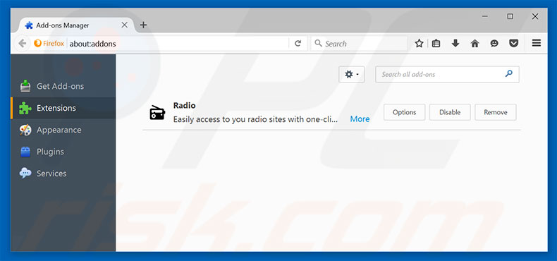 Removing redisearch.com related Mozilla Firefox extensions