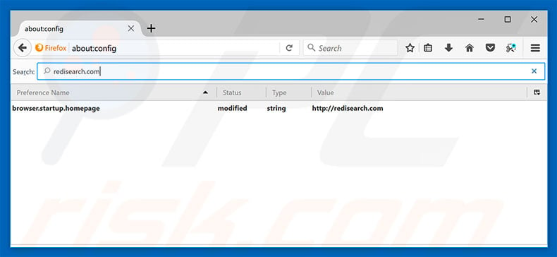 Removing redisearch.com from Mozilla Firefox default search engine