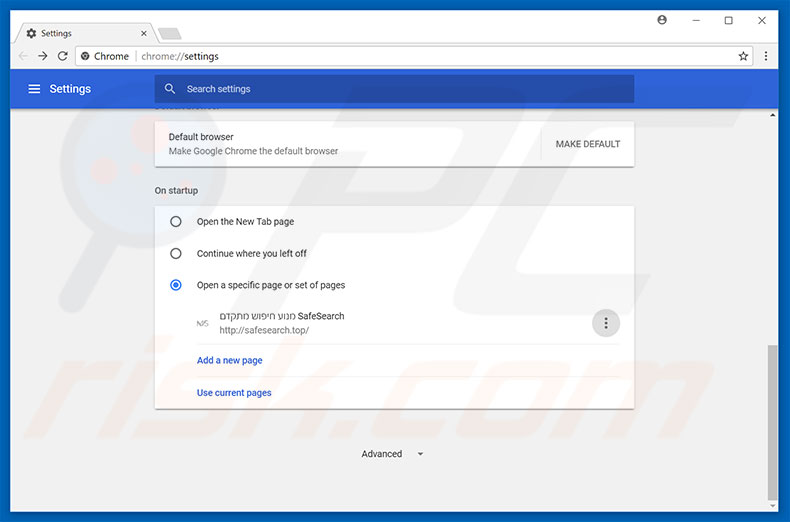 Removing safesearch.top from Google Chrome homepage