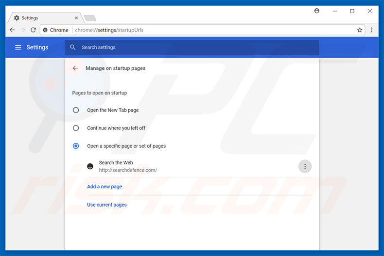 Removing searchdefence.com from Google Chrome homepage