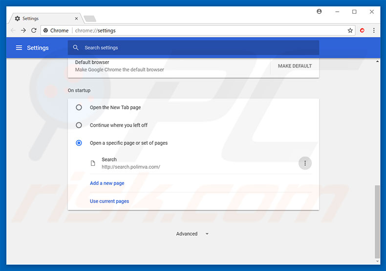 Removing search.polimva.com from Google Chrome homepage