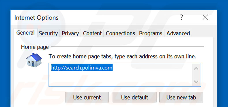 Removing search.polimva.com from Internet Explorer homepage
