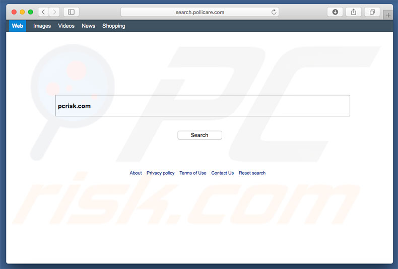 search.pollicare.com browser hijacker on a Mac computer