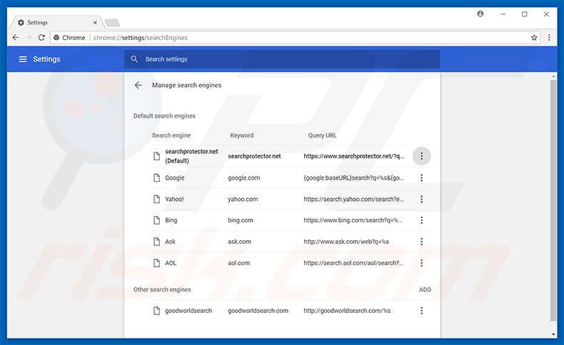 Removing searchprotector.net from Google Chrome default search engine