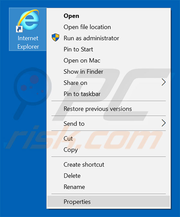 Removing searchprotector.net from Internet Explorer shortcut target step 1