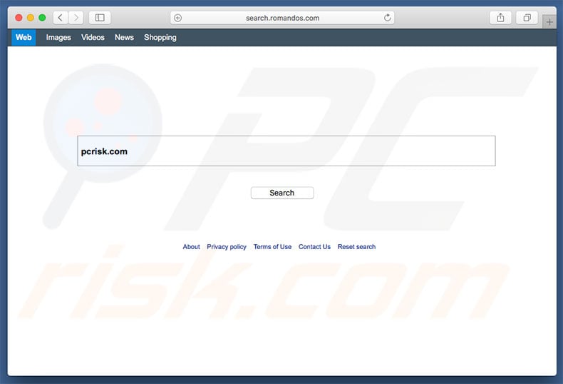 search.romandos.com browser hijacker on a Mac computer