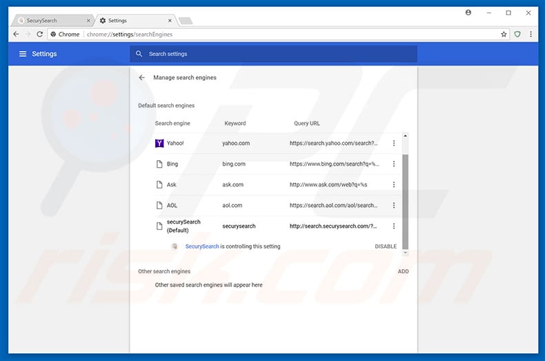 Removing search.securysearch.com from Google Chrome default search engine