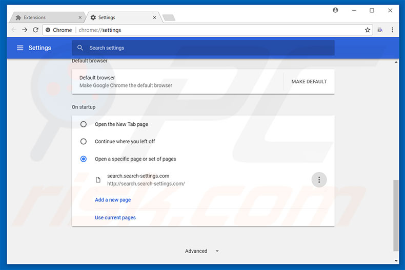 odstranění search.search-settings.com na domovské stránce Google Chrome