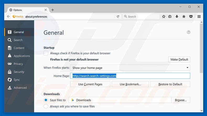 usuwanie search.search-settings.com ze strony głównej Mozilla Firefox 