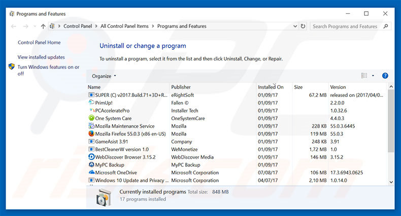  søk.søk-innstillinger.com nettleserkaprer avinstallere Via Kontrollpanel 