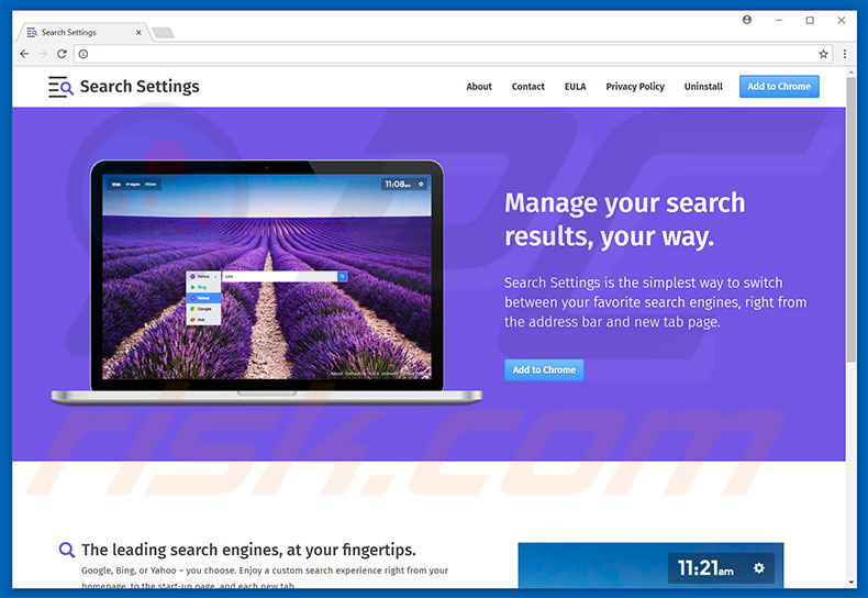 Website die wordt gebruikt om zoekinstellingen te promoten browserkaper