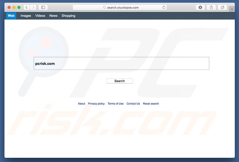 search.stuckopoe.com browser hijacker on a Mac computer